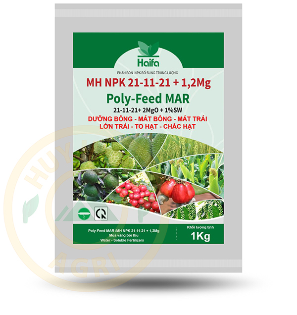 Poly-Feed Mar (21-11-21+2%MgO+1%SW) - 1kg (25 gói/thùng)